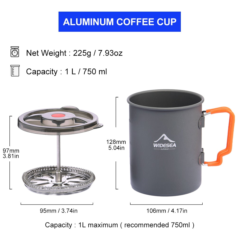 Widesea Camping Coffee Pot with French Press Outdoor Cup Mug Cookware for Hiking Trekking