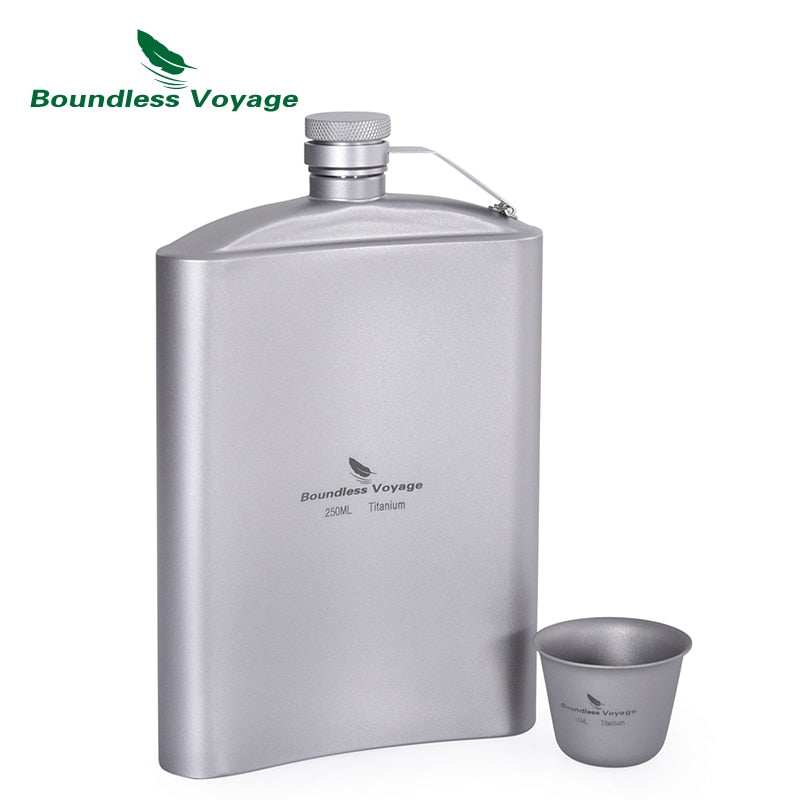 Boundless Voyage Titanium Hip Flask Glass Set with Funnel