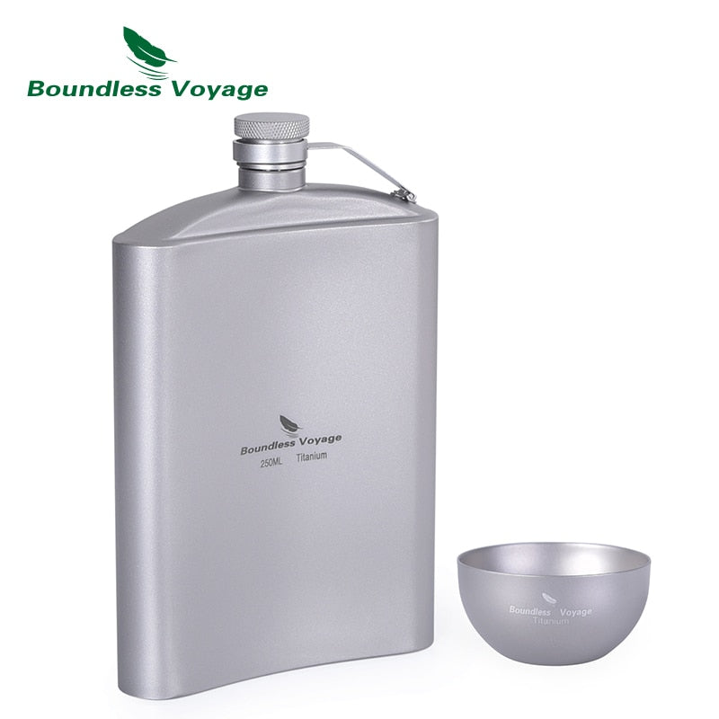 Boundless Voyage Titanium Hip Flask Glass Set with Funnel