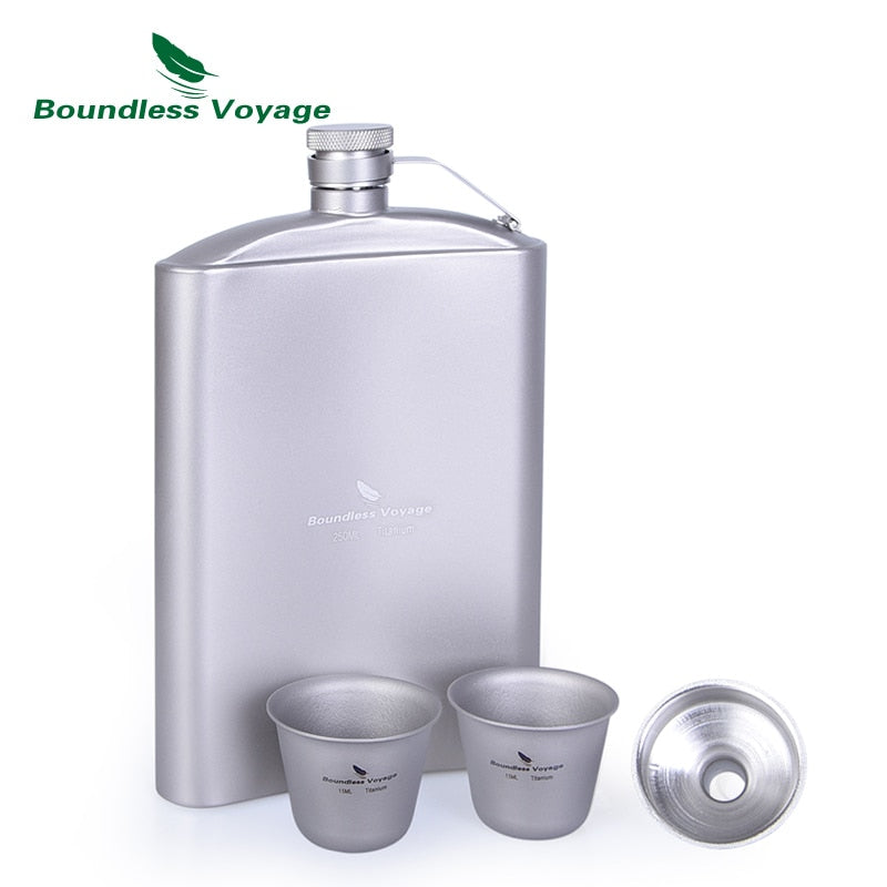 Boundless Voyage Titanium Hip Flask Glass Set with Funnel