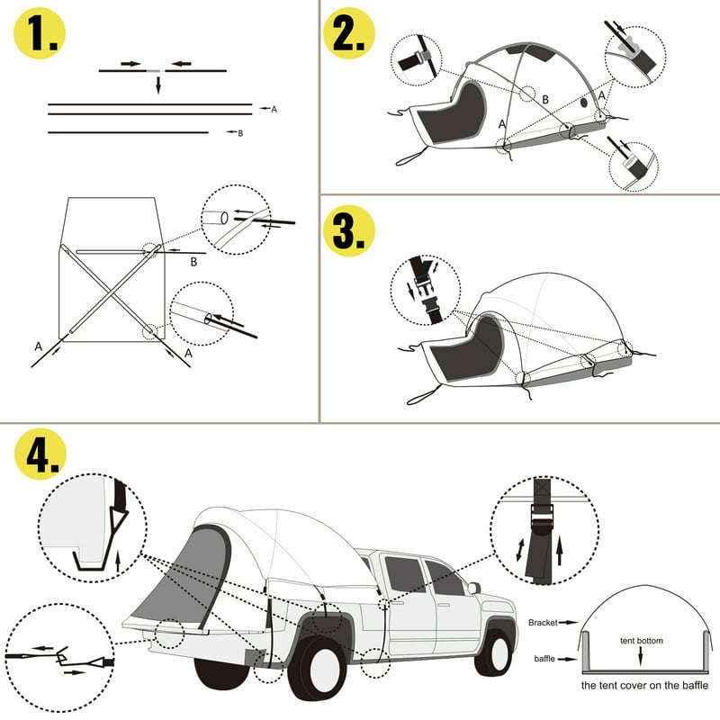 Truck Bed Tent For Full Size Pickup. Waterproof With 2 Mesh Windows,