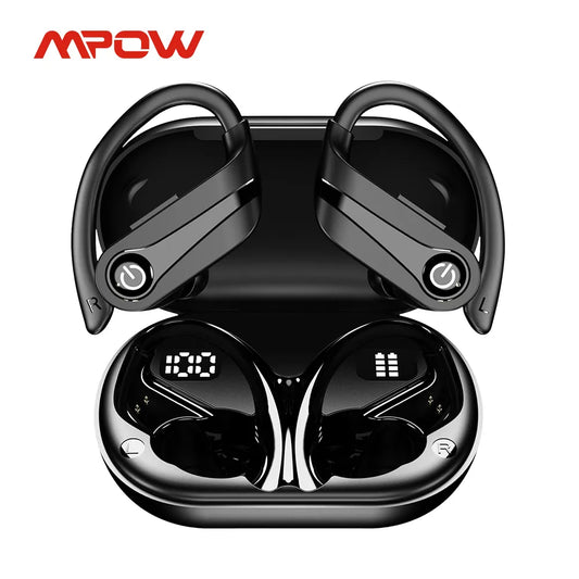 Mpow Bluetooth 5.3 Wireless Noise Cancelling Earbuds with Mic Waterproof Sport Earphones with Hooks for Sports Running Workout Gym