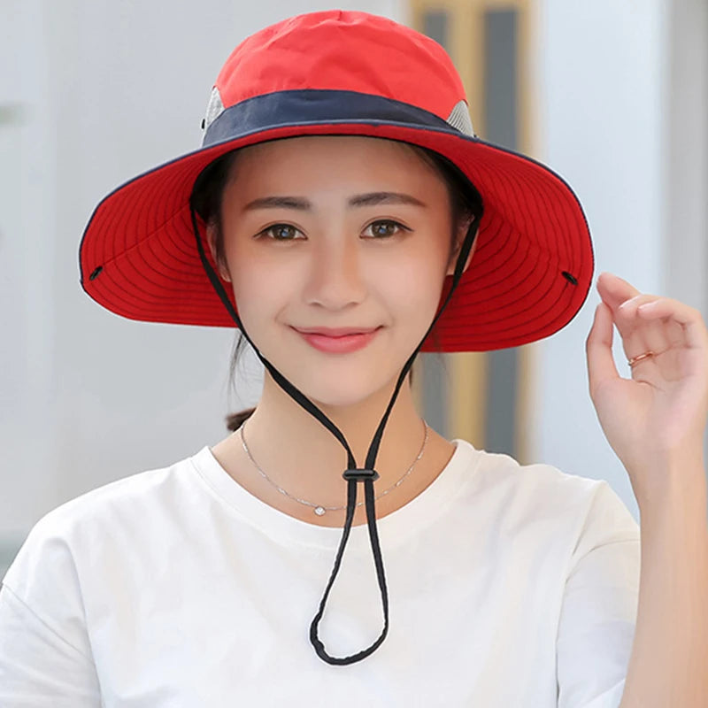 Women's Foldable Sun Hat With Adjustable String, Mesh Wide Brim Beach Cap With Ponytail Hole For Fishing Outdoor, etc.