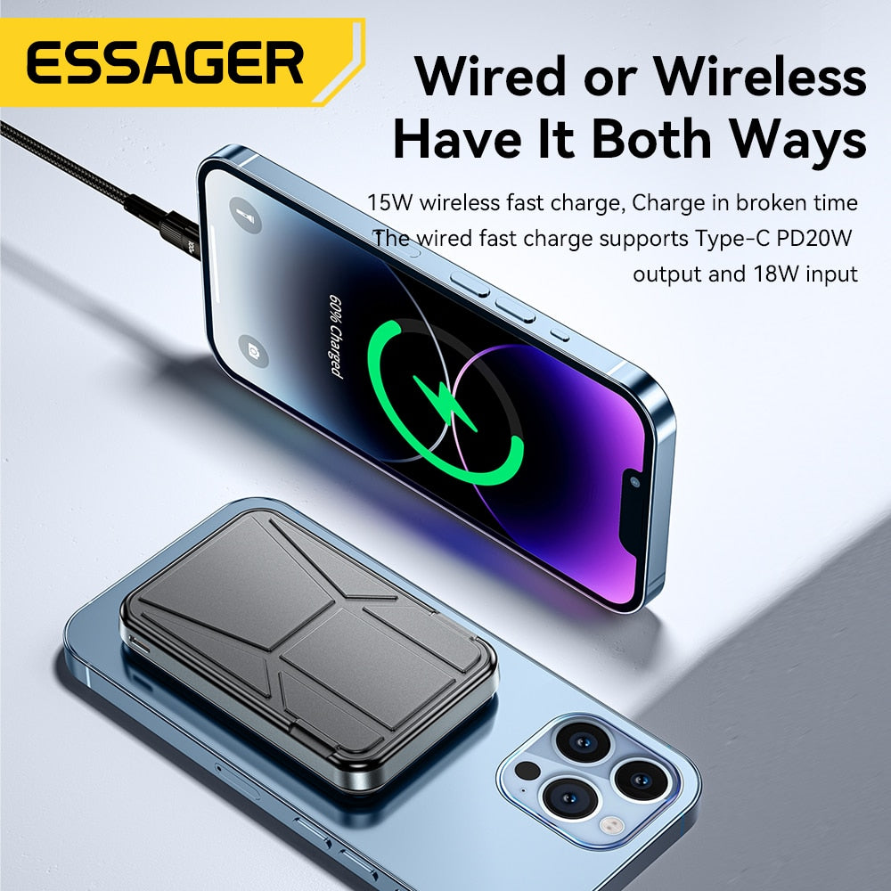 Magnetic Wireless Charging Mini Power Bank With Phone Holder For iPhone 14 13 12 Pro