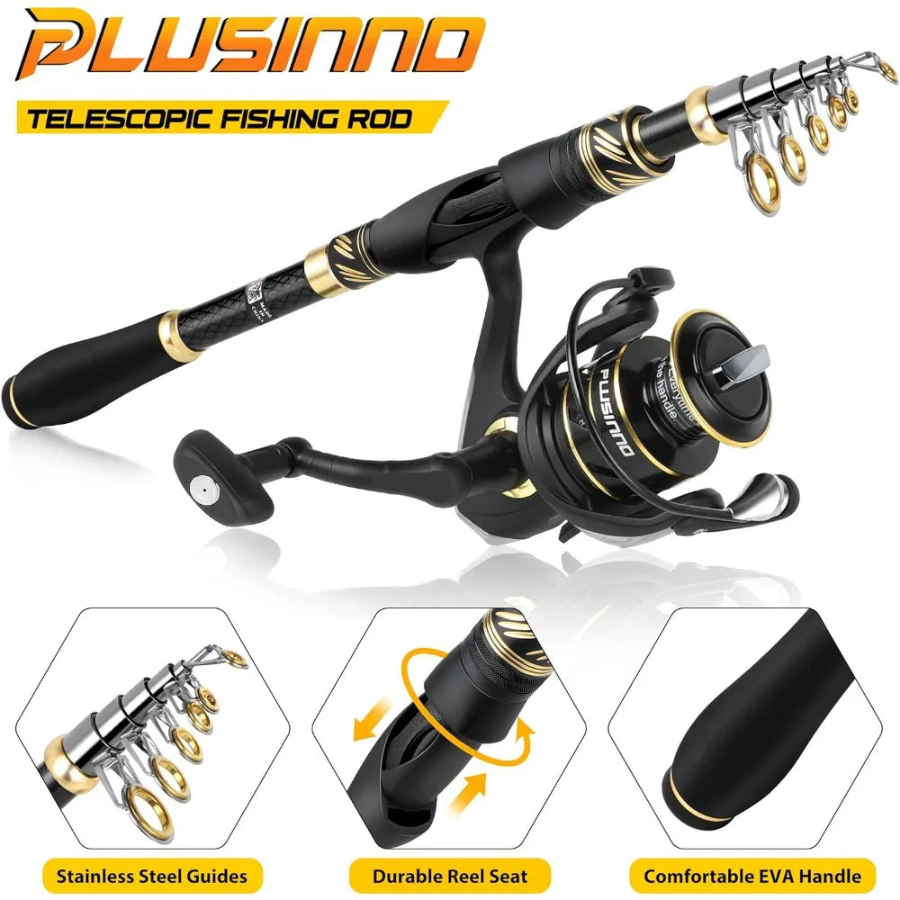 Fishing Pole, Fishing Rod and Reel Combo,Telescopic  Rod Kit with Spinning Reel, Collapsible and Portable