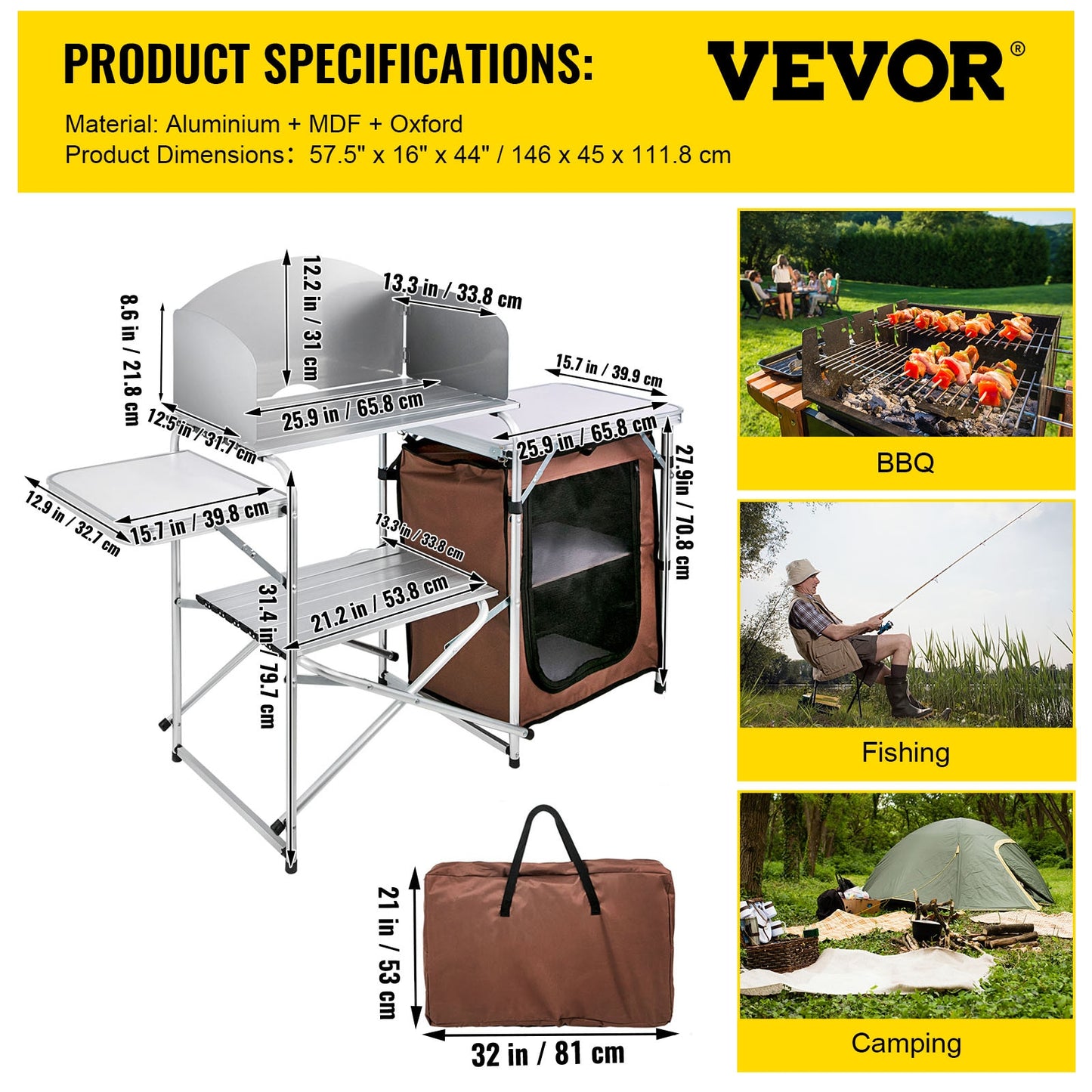 Camping Outdoor Kitchen Table Cabinet, Foldable Cooking Storage Rack