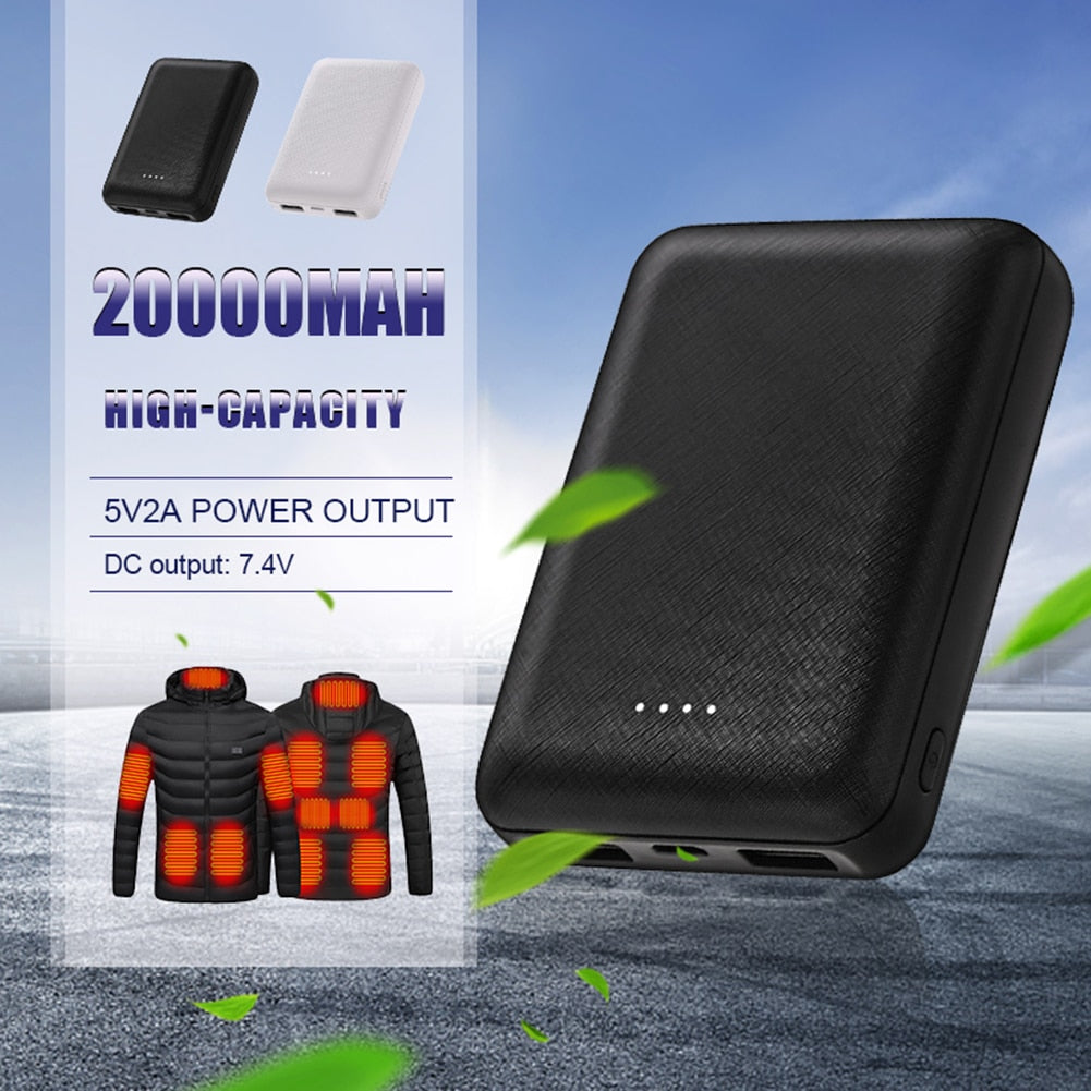 20000mAh Power Bank Portable USB Charger External Battery Pack for Heating Vest Phone etc.