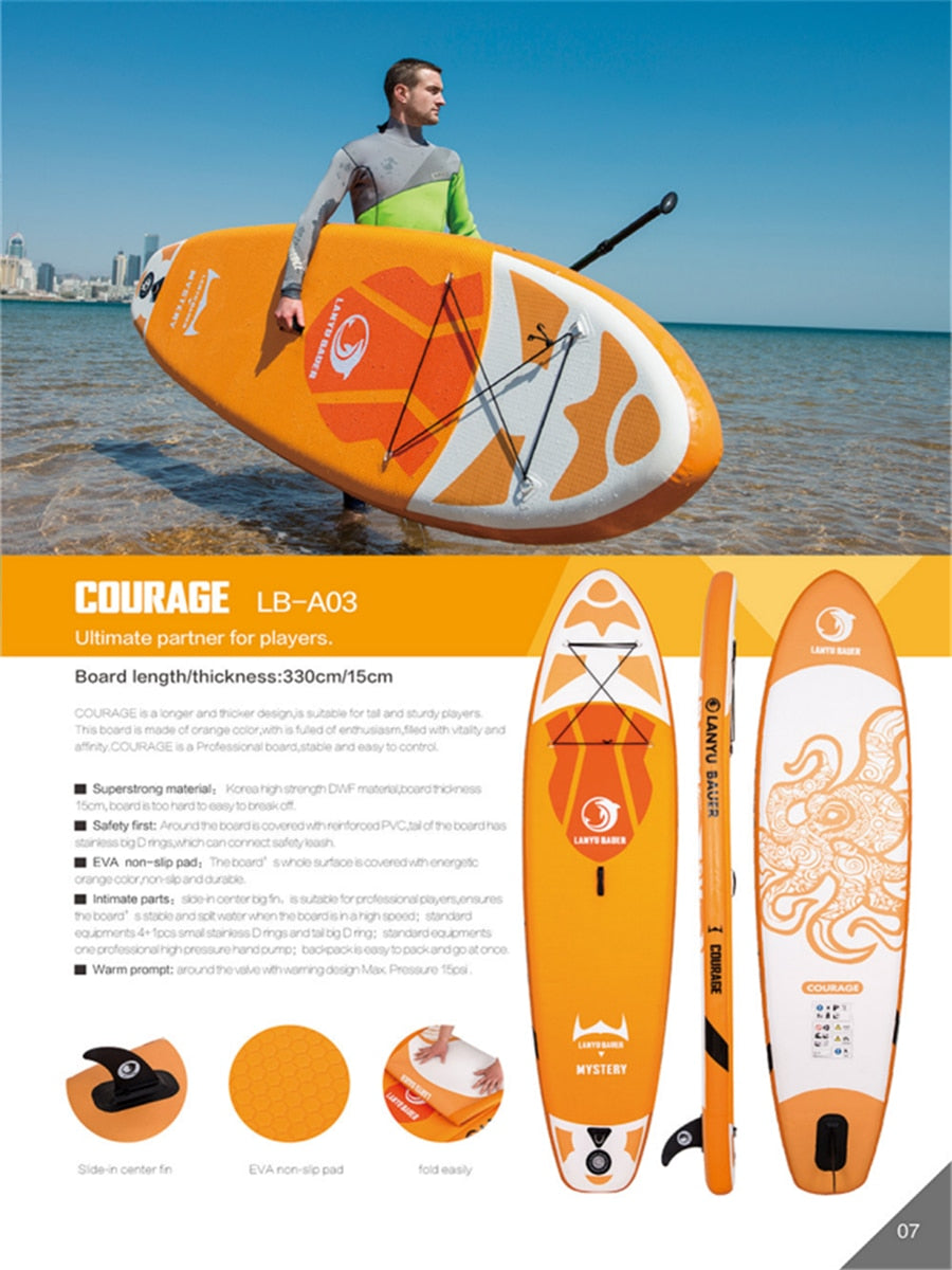 Stand Up Paddle Board Surfboard set with Backpack, leash, pump, waterproof bag, fins