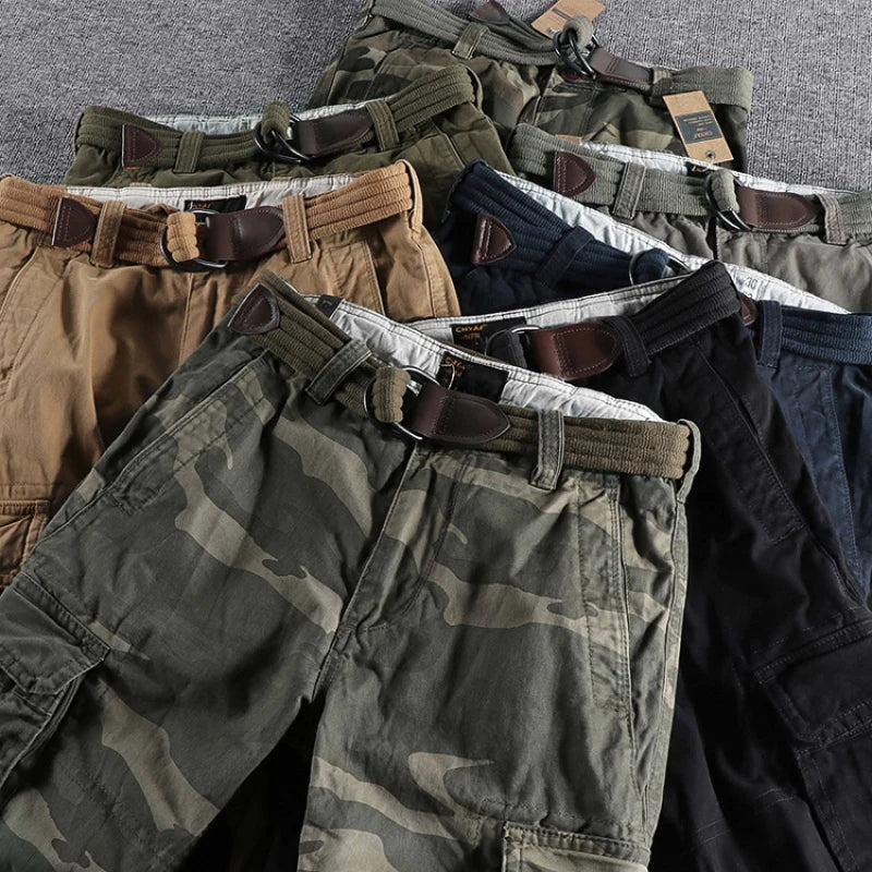 Heavyweight Camouflage Pants, Men Multi-pockets Solid Color Outdoor Trousers