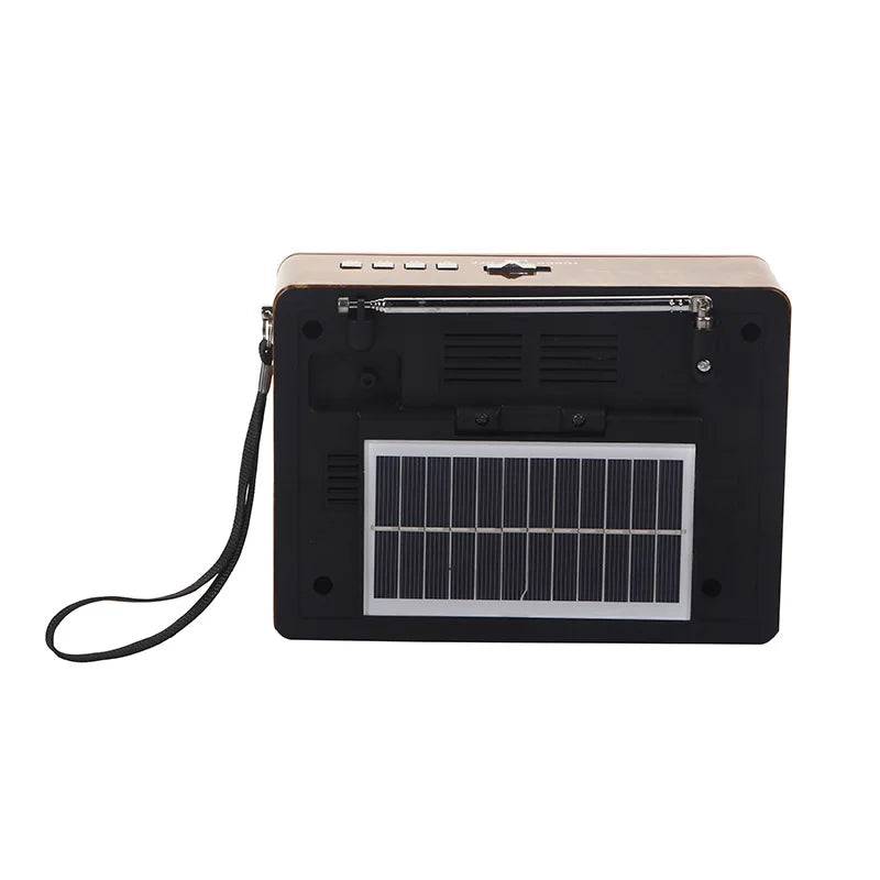 FM AM SW Retro Solar Radio Portable Receiver, Bluetooth Speaker, MP3 Music Player, LED Light clock