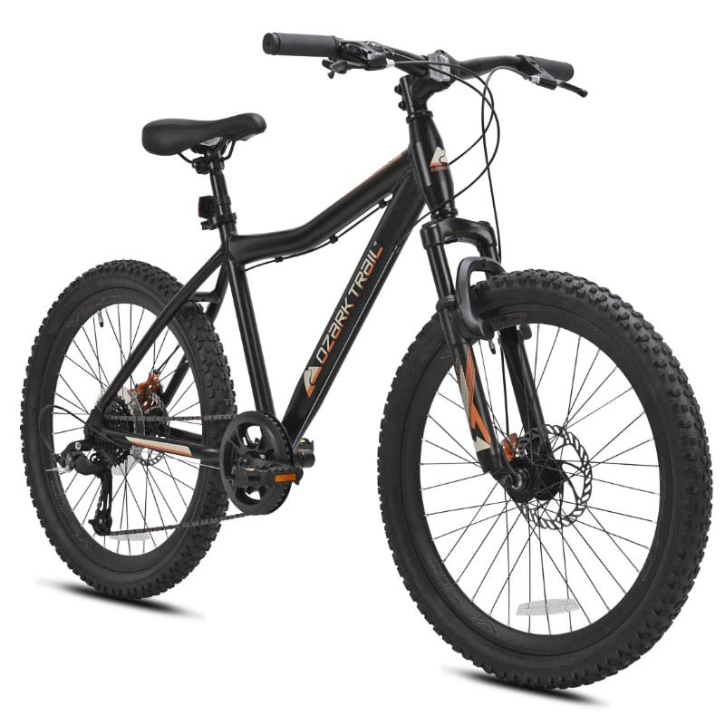 Ozark Trail 24 in. Youth Glide Aluminum Mountain Bicycle, 8 Speeds, Front Suspension, Black