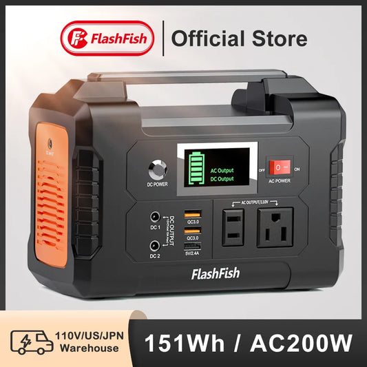 Portable Power Station AC 200W Solar Generator 151WH Outdoor Emergency Power Supply DC Battery Camera Drone