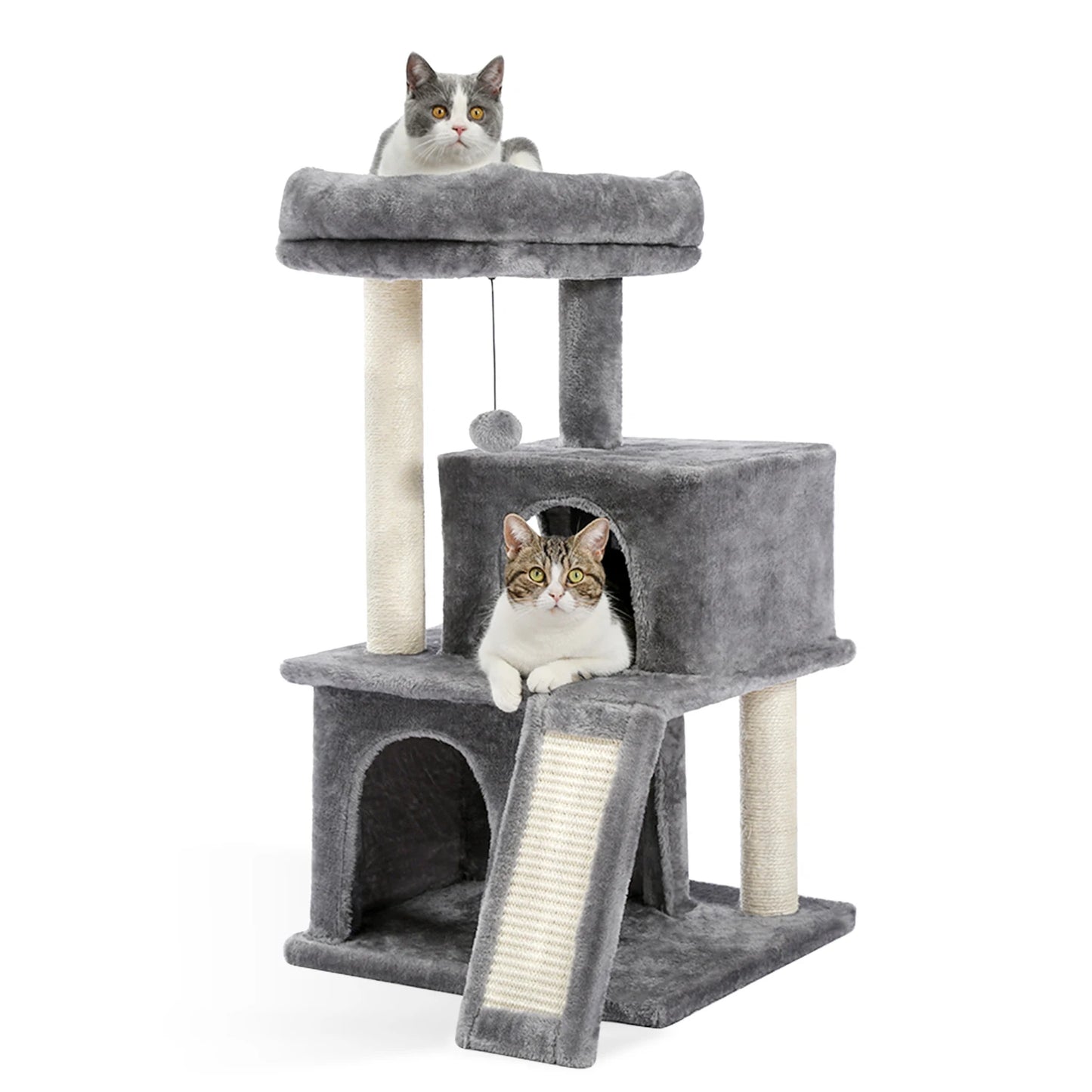 Cat Tree Luxury Cat Tower with Double Condos, Spacious Perch Cat Hammock, Fully Wrapped Scratching Post and Dangling Balls