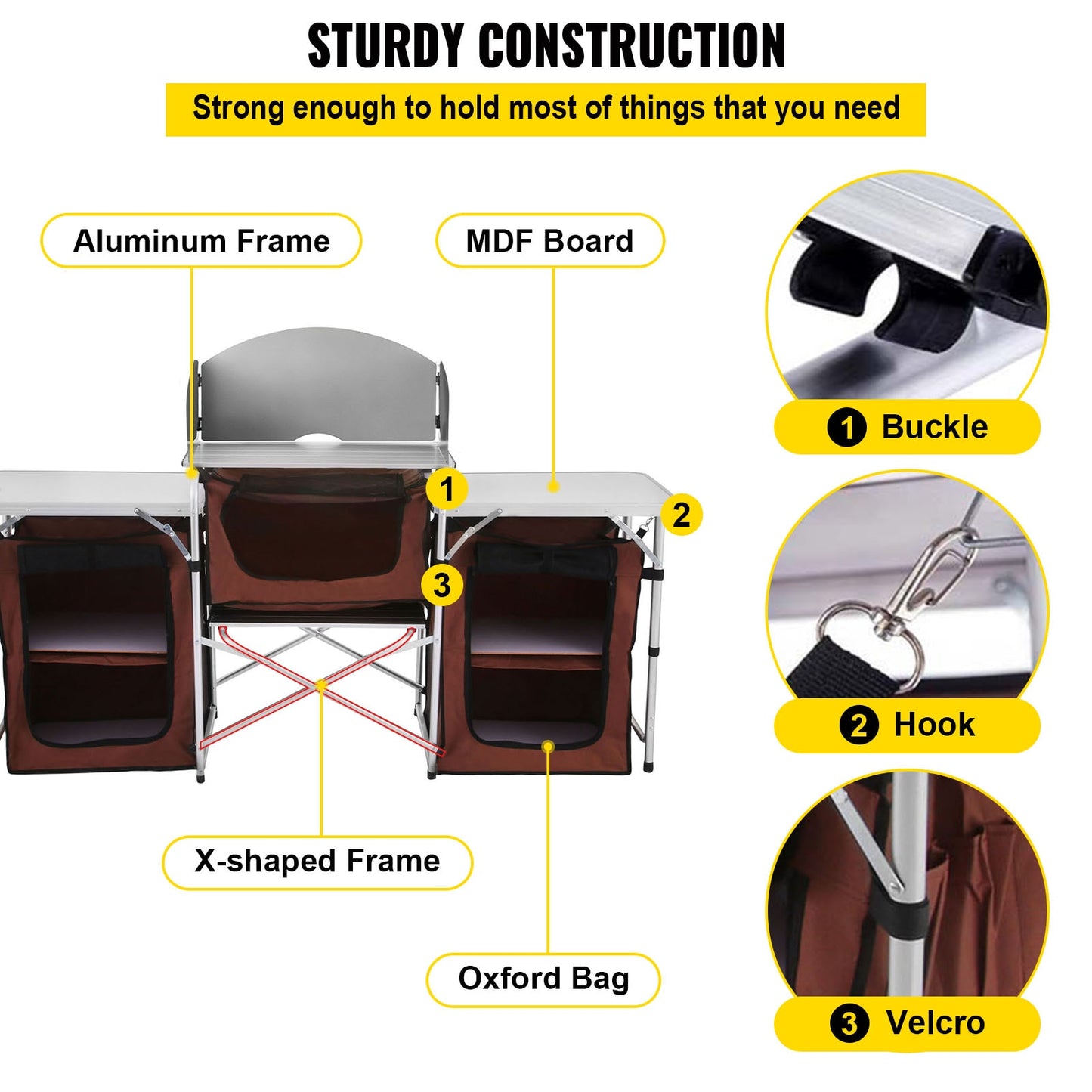 Camping Outdoor Kitchen Table Cabinet, Foldable Cooking Storage Rack