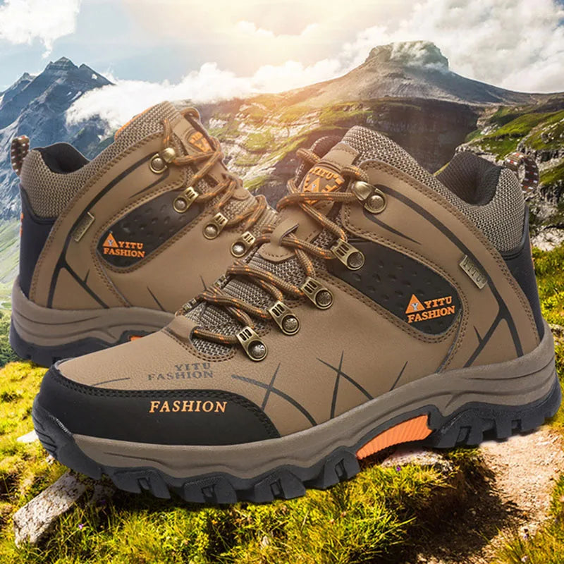 Men Hiking Waterproof Trekking Boots, Mountain Rubber Sole Climbing Shoes