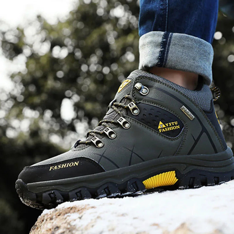 Men Hiking Waterproof Trekking Boots, Mountain Rubber Sole Climbing Shoes