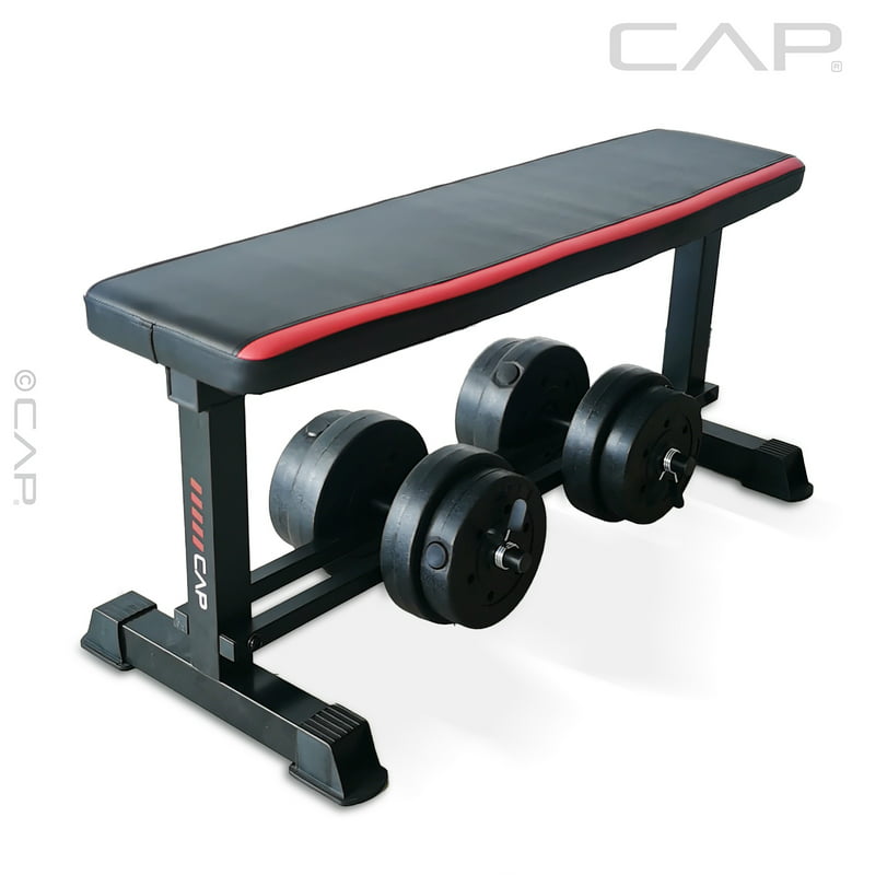 Flat Weight Bench, Adjustable Vinyl Dumbbell Set Combo