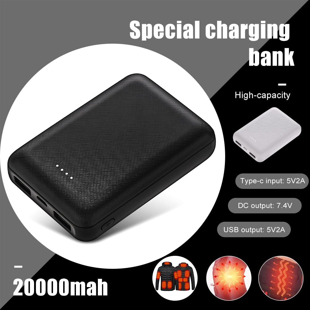 20000mAh Power Bank Portable USB Charger External Battery Pack for Heating Vest Phone etc.