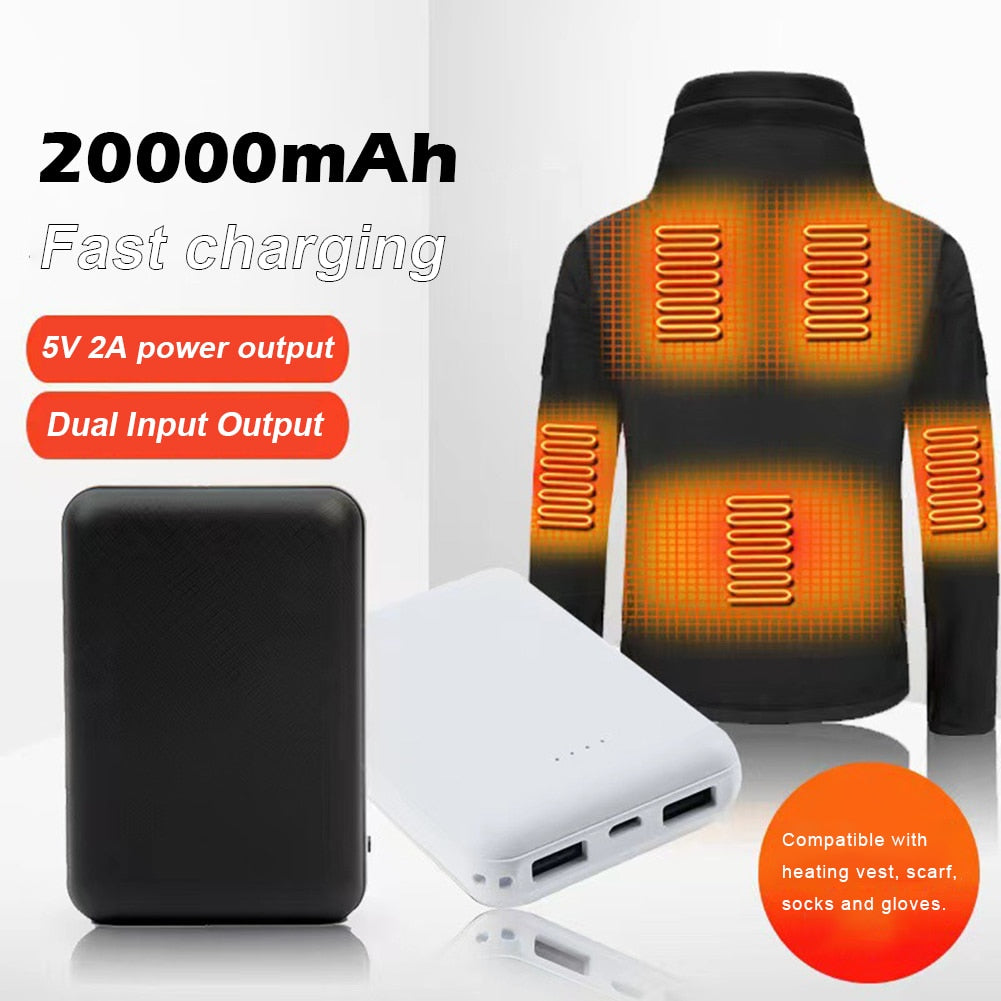 20000mAh Power Bank Portable USB Charger External Battery Pack for Heating Vest Phone etc.