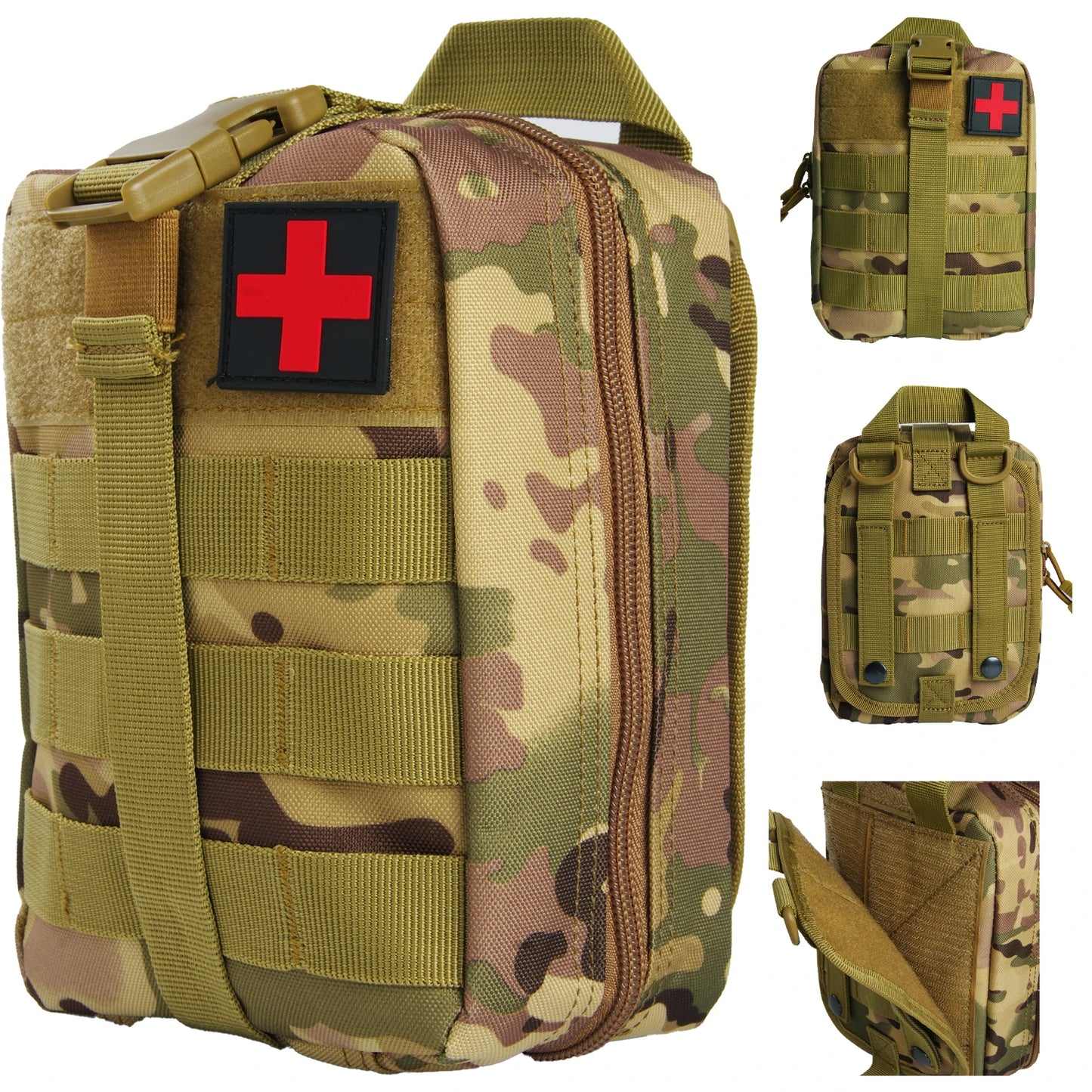 First Aid Survival Kit, Tactical Pouch Supplied Full Kit, Camping Kit with 18 EMT Items for Emergency Outdoors