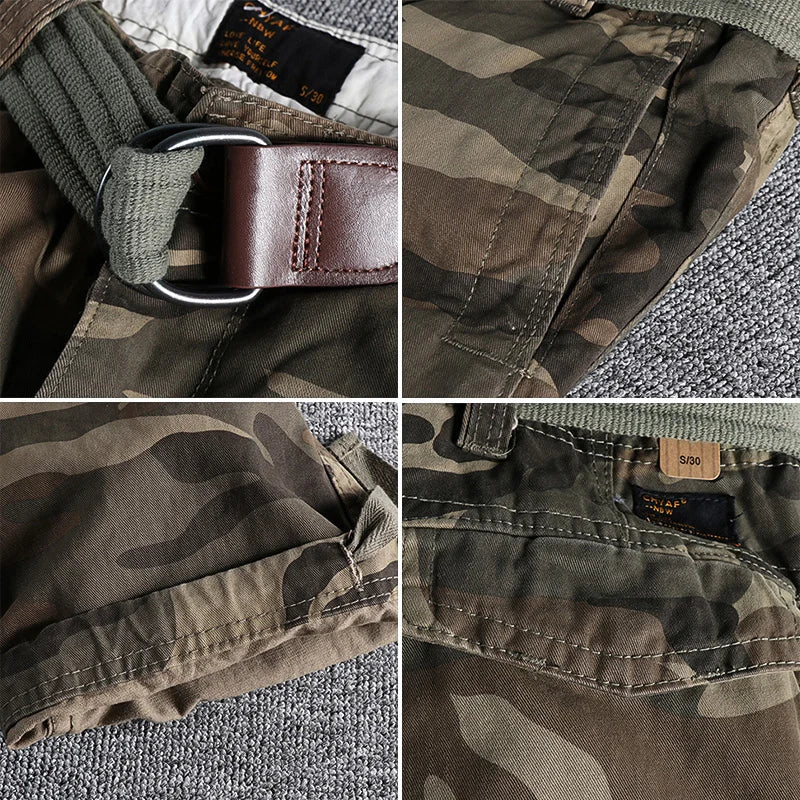 Heavyweight Camouflage Pants, Men Multi-pockets Solid Color Outdoor Trousers