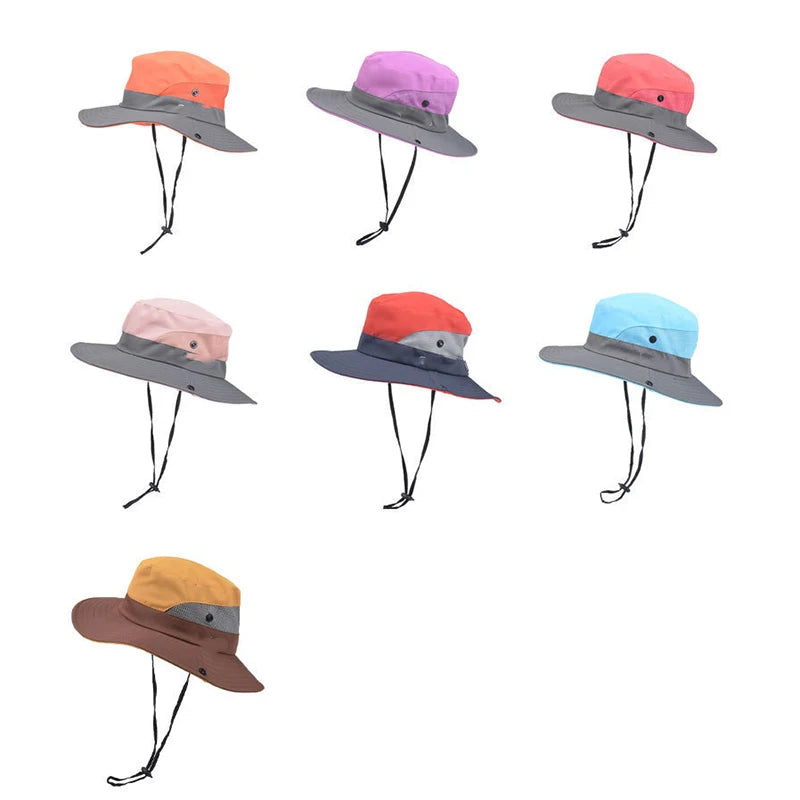 Women's Foldable Sun Hat With Adjustable String, Mesh Wide Brim Beach Cap With Ponytail Hole For Fishing Outdoor, etc.