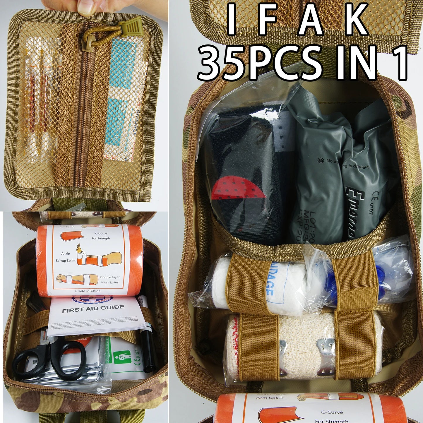 First Aid Survival Kit, Tactical Pouch Supplied Full Kit, Camping Kit with 18 EMT Items for Emergency Outdoors