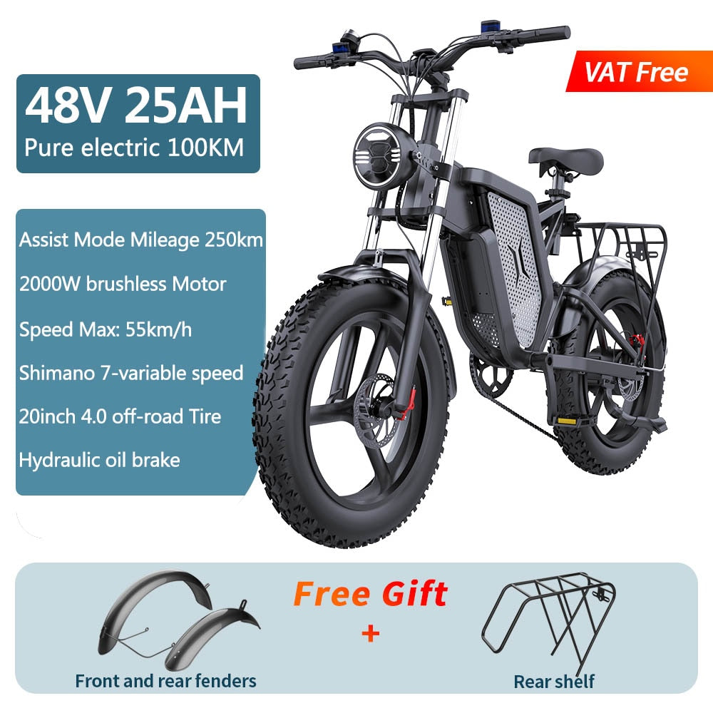 Front and Rear Shock Absorption Mountaineering Off-road Electric Bike