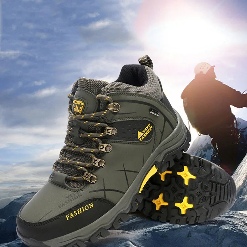 Men Hiking Waterproof Trekking Boots, Mountain Rubber Sole Climbing Shoes