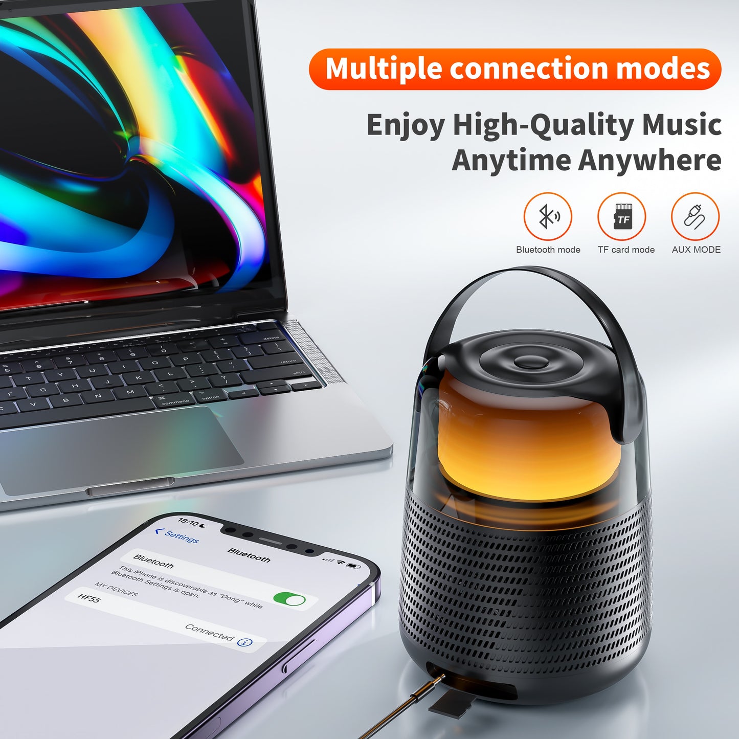 Portable Bluetooth Speaker 12 colored lights Night Light with Multiple connection modes