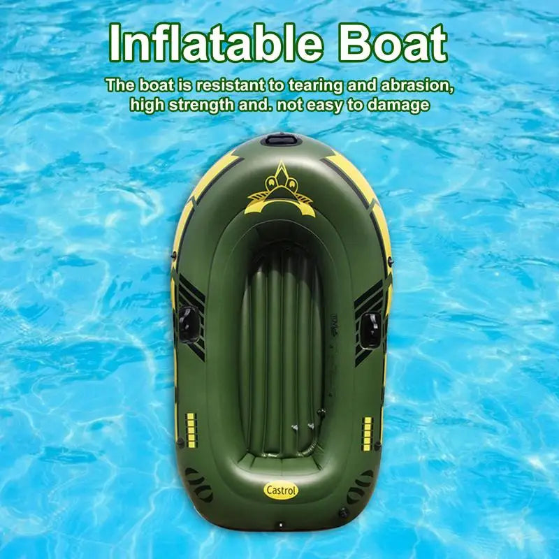 Inflatable Fishing Boat 2 to 3 Person Water Kayak, Portable Outdoor Floating Lake Dinghy, 2 Paddle Mounts Two Valves Design