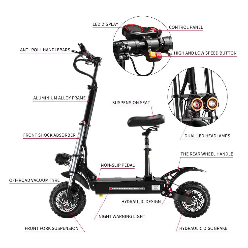 85KM/H Max Speed Powerful Electric Scooter For  Adult With Seat 56000W E Scooter 11" Tire