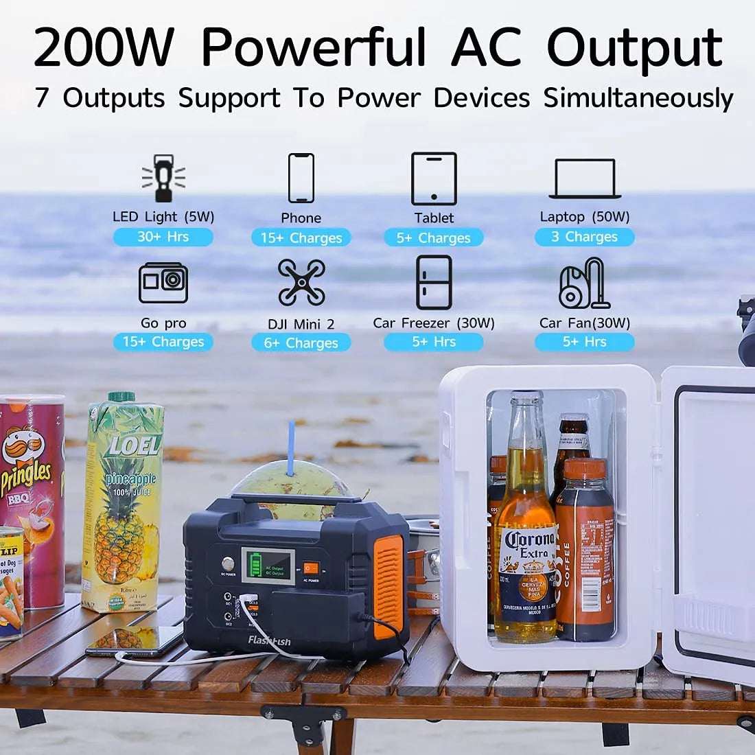 Portable Power Station AC 200W Solar Generator 151WH Outdoor Emergency Power Supply DC Battery Camera Drone