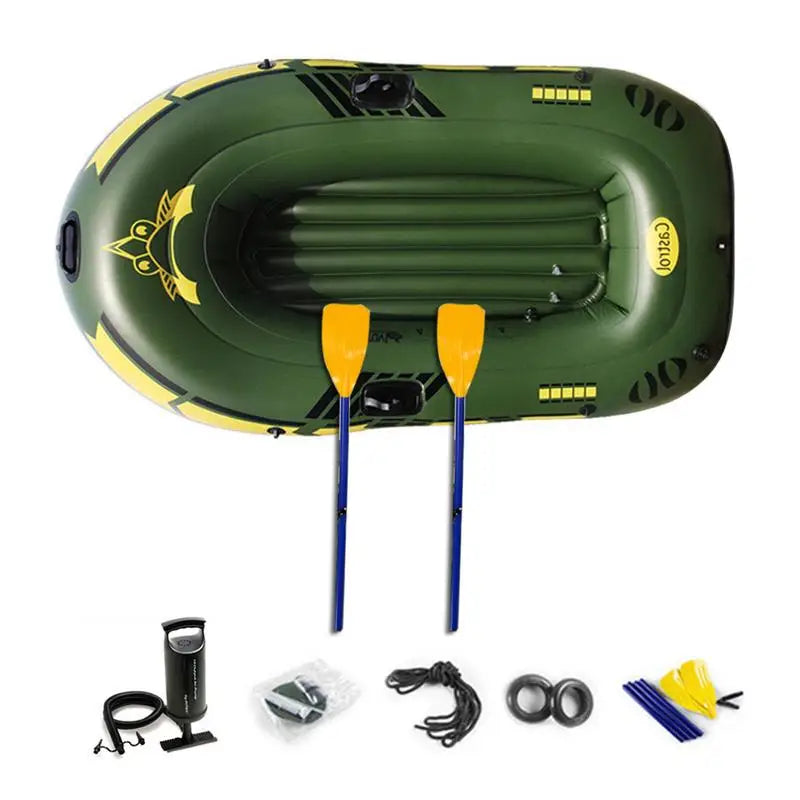 Inflatable Fishing Boat 2 to 3 Person Water Kayak, Portable Outdoor Floating Lake Dinghy, 2 Paddle Mounts Two Valves Design