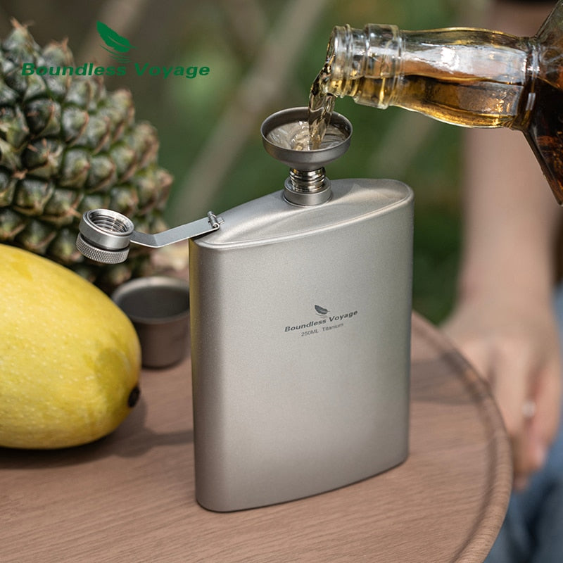 Boundless Voyage Titanium Hip Flask Glass Set with Funnel