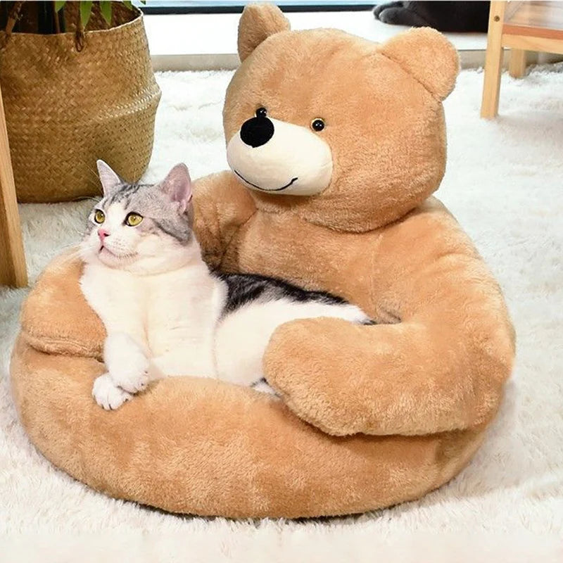 Super Soft Dog Bed, Cute Winter Warm Bear Hug Cat Bed,  Semi-closed Puppy Kitten Plush Nest Cushion, Dog Sofa, Pet Supplies