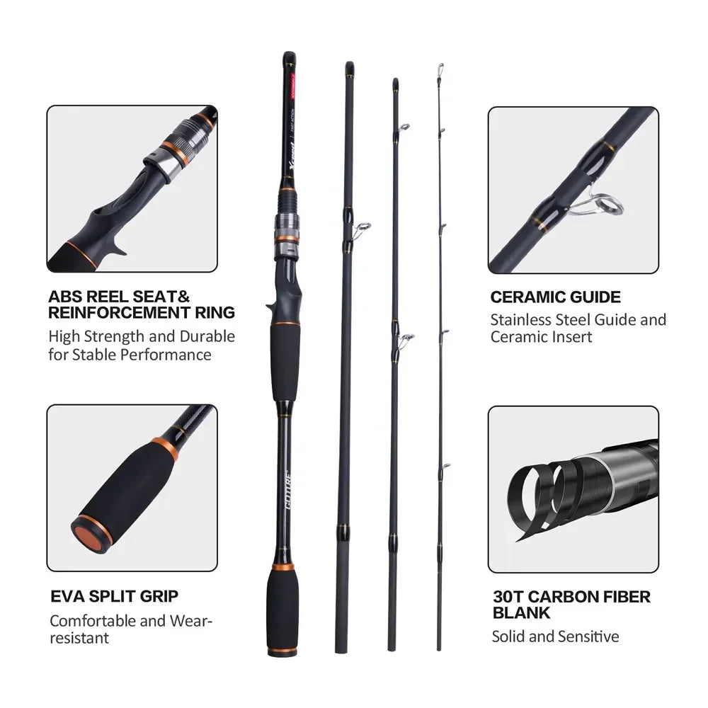 Travel Fishing Rod With Fuji Guide Ring, Carbon Fiber 1.98-3.6M Spinning Casting Lure Rod For Fishing