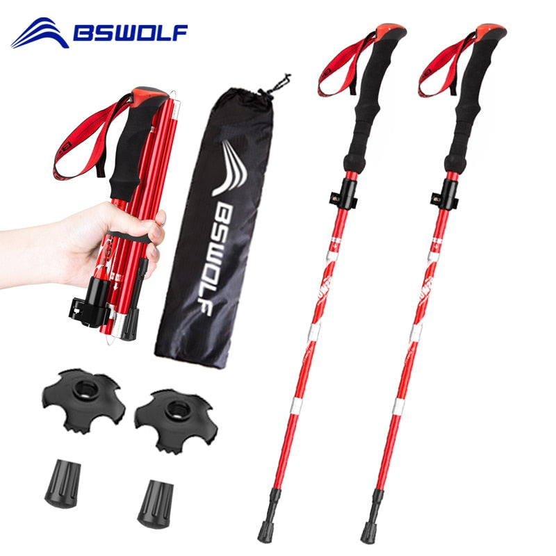 BSWOLF 2Pcs Ultralight Folding Aluminum Hiking Trekking Poles - youractivewellnessshop