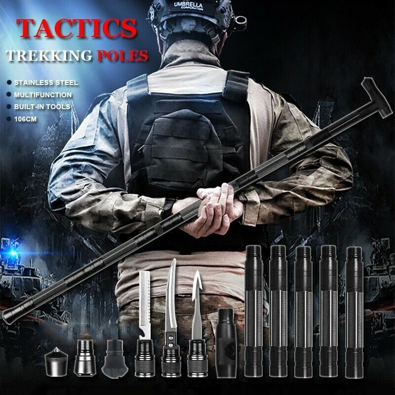 Tactical Trekking Poles Outdoor Camping Multi Self Defense Tool Kit