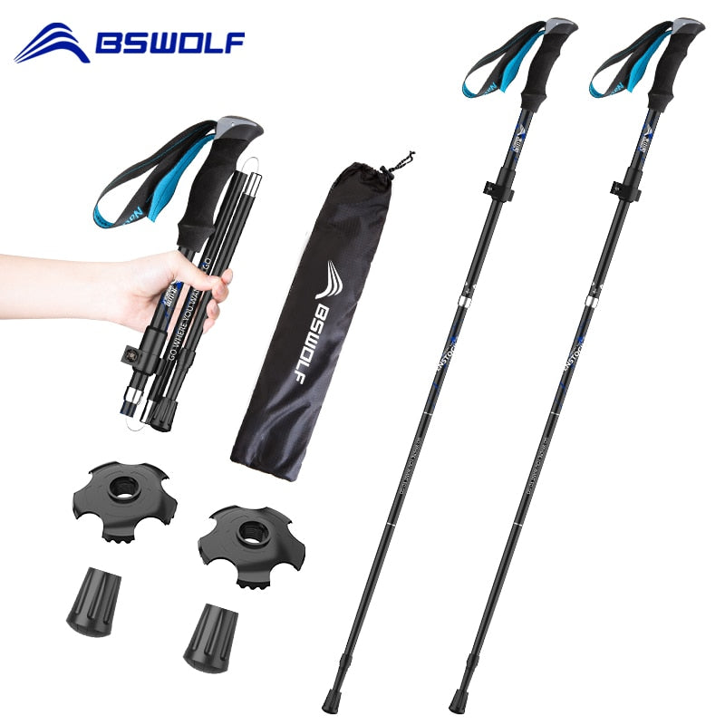 BSWOLF 2Pcs Ultralight Folding Aluminum Hiking Trekking Poles - youractivewellnessshop